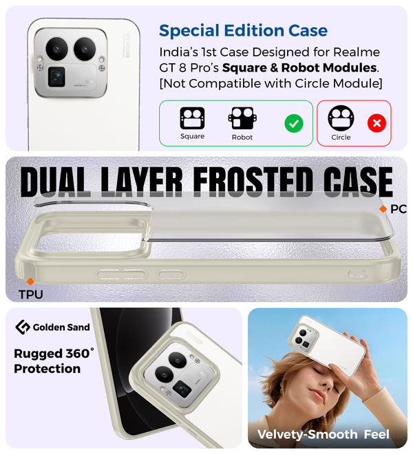 Realme GT 8 Pro 5G, Realme GT 8 Pro Dream Edition, [Compatible With Only Square & Robot Camera Module], (6.79 inch) Back Cover | Rugged Frosted Series, Ivory