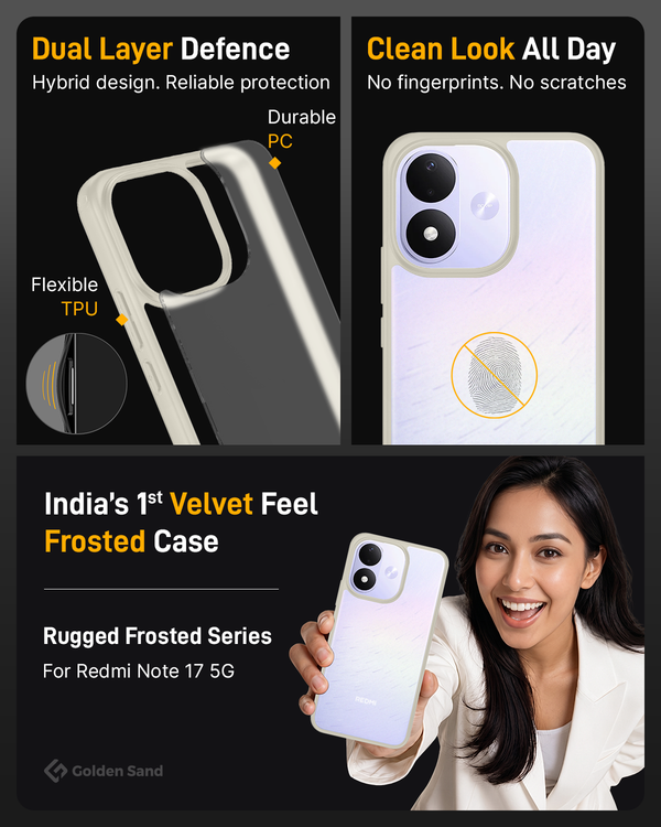 Redmi Note 17 5G (7.0 inch) Back Cover | Rugged Frosted Series, Starlight Ivory