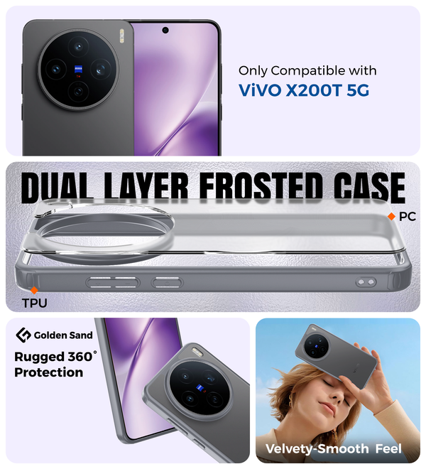 Vivo X200T 5G (6.67 inch) Back Cover | Rugged Frosted Series, Stellar Grey