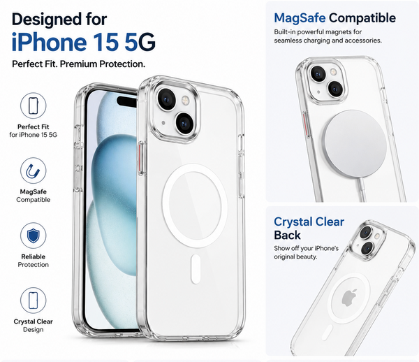 Ultra Crystal with MagSafe, Anti-Yellow Slim Transparent Stylish Hard Back Cover for Apple iPhone 15, 6.1 inch, (PC | Clear)
