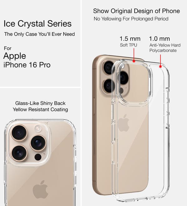 Apple iPhone 16 Pro (6.3 inch) Back Cover | Ice Crystal Series, Crystal Clear