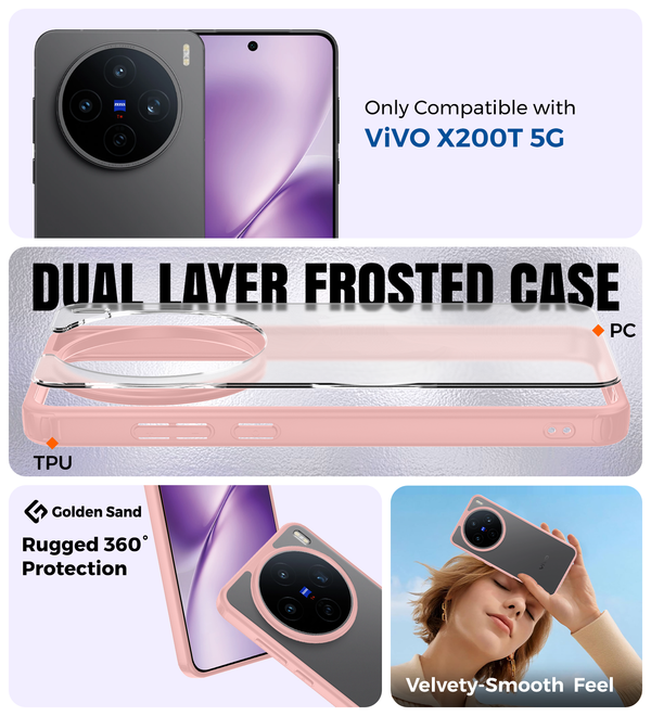 Vivo X200T 5G (6.67 inch) Back Cover | Rugged Frosted Series, Seaside Pink