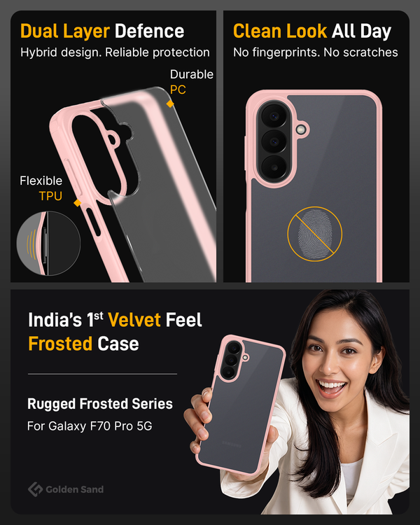 Samsung Galaxy F70 Pro 5G (6.7 inch) Back Cover | Rugged Frosted Series, Aura Pink