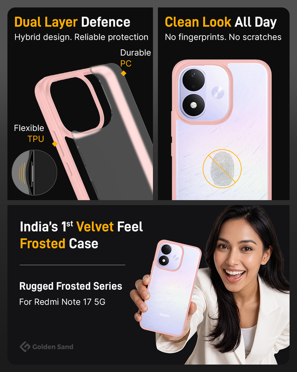 Redmi Note 17 5G (7.0 inch) Back Cover | Rugged Frosted Series, Arctic Pink