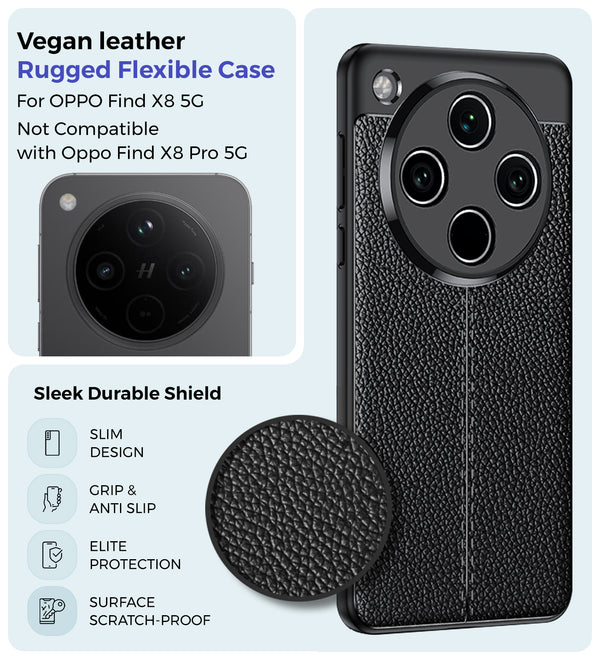 Oppo Find X8 5G (6.59 inch) Back Cover | Vegan Leather Series, Black