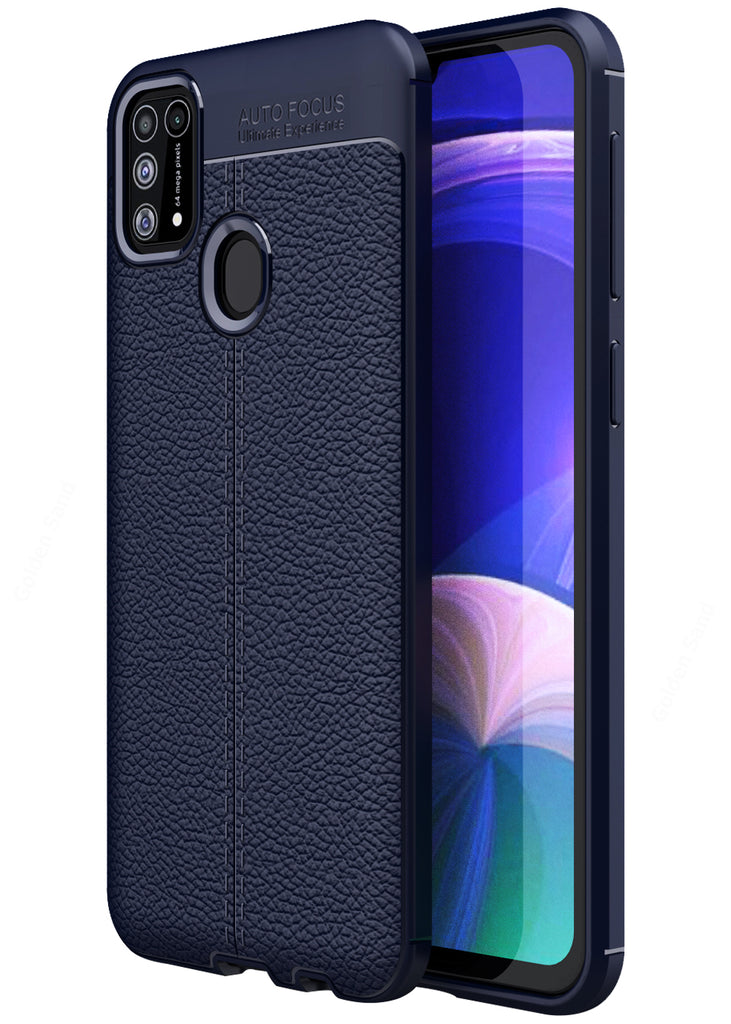 Back Cover, Drop Tested, TPU (Rubber), blue, Galaxy M31, Leather, Leather Armor TPU, ₹500 - ₹699, Solid, Slim Design, , samsung