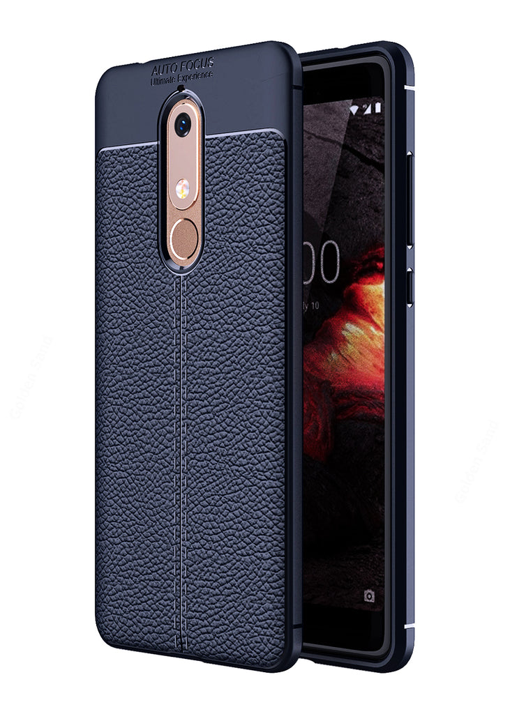 Back Cover, Drop Tested, TPU (Rubber), blue, Leather, Nokia, Nokia 5.1 Plus, Leather Armor TPU, ₹500 - ₹699, Solid, Slim Design