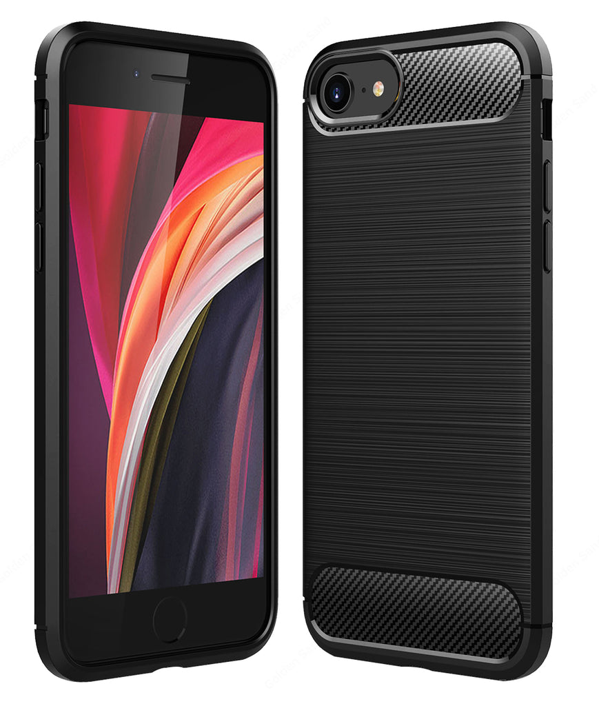 apple, Back Cover, Drop Tested, TPU (Rubber), black, Carbon Fibre, Solid, Slim Design, IPHONE SE 2020, ₹0 - ₹499