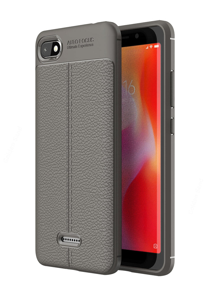 Back Cover, Drop Tested, TPU (Rubber), Grey, Leather, Leather Armor TPU, ₹500 - ₹699, Solid, Slim Design, Redmi 6A, Xiaomi