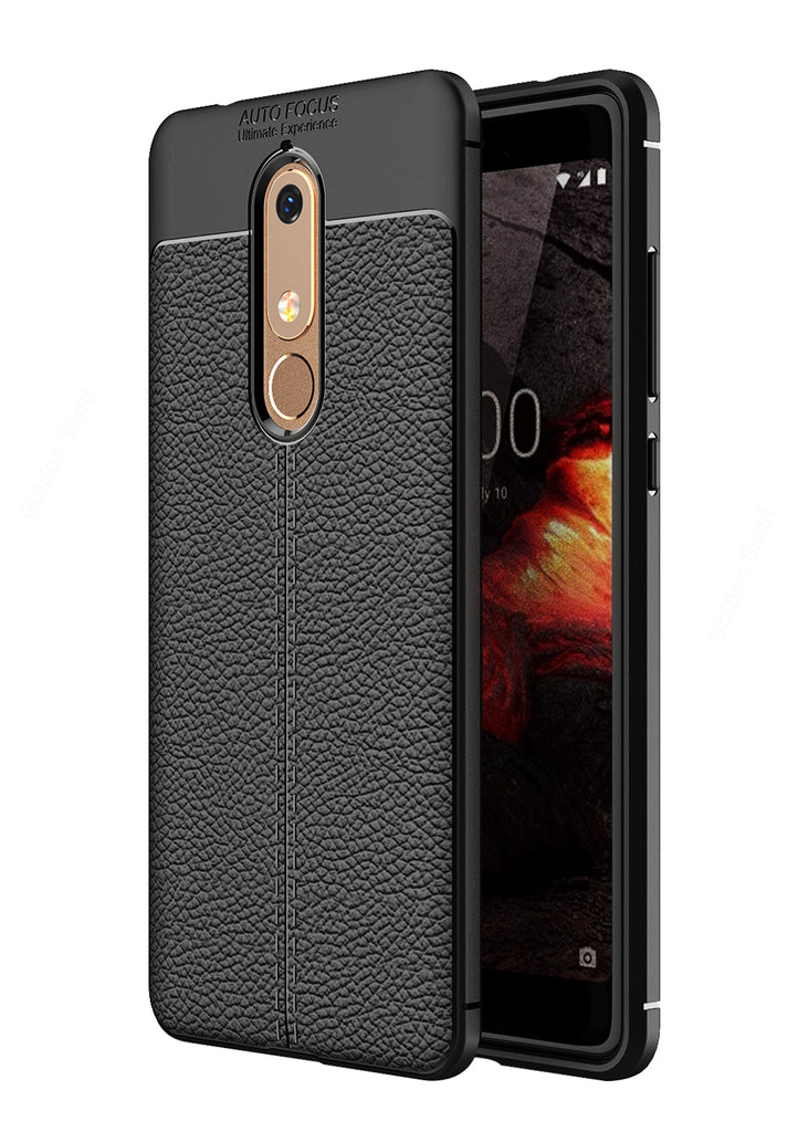 Back Cover, Drop Tested, TPU (Rubber), black, Leather, Nokia, Nokia 5.1 Plus, Leather Armor TPU, ₹500 - ₹699, Solid, Slim Design
