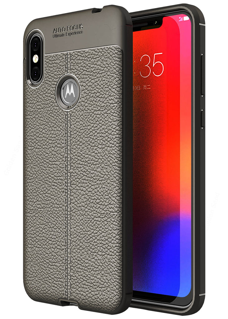 Back Cover, Drop Tested, TPU (Rubber), Grey, Leather, Leather Armor TPU, ₹500 - ₹699, Solid, Slim Design, Moto, Moto P30 Note, Motorola, 