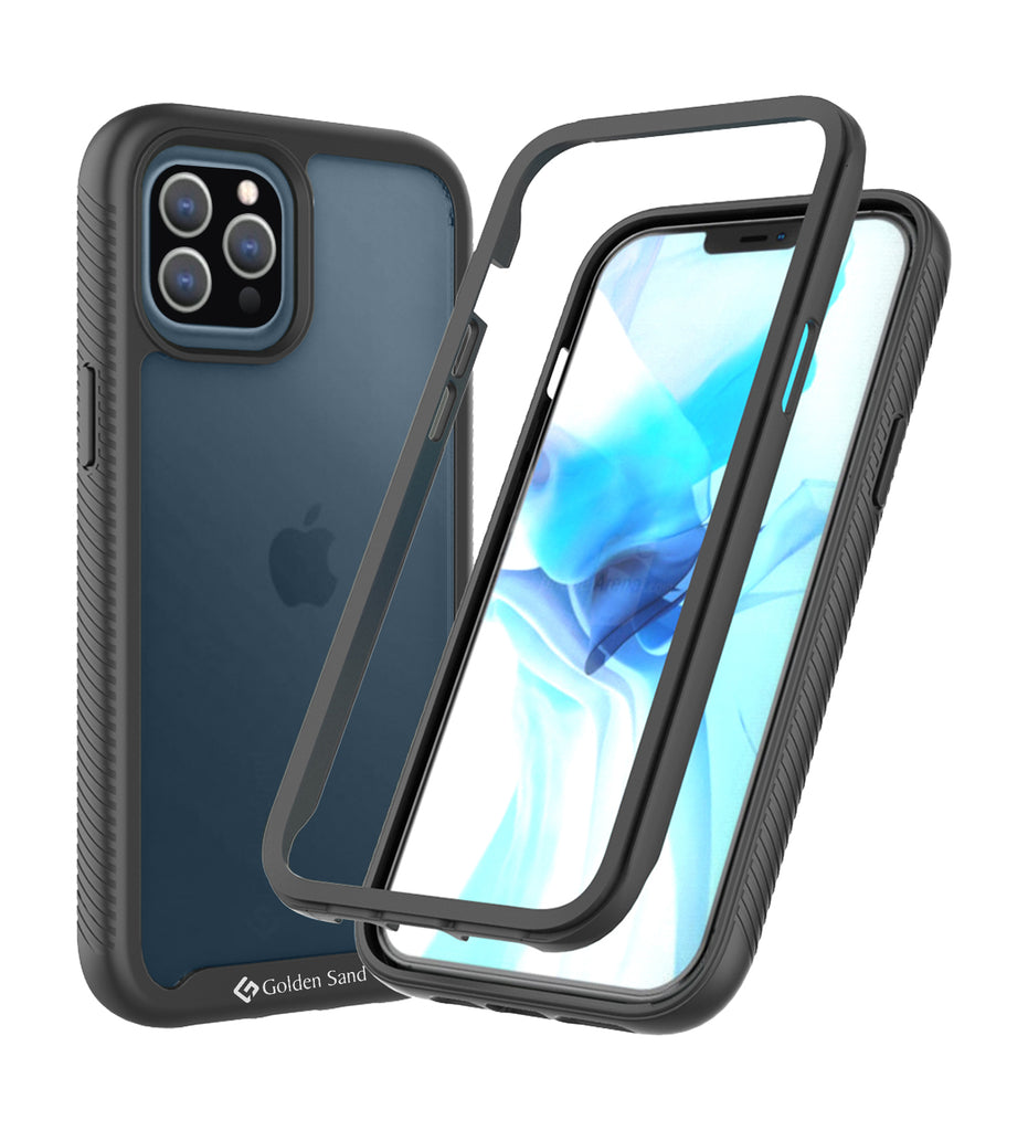 Full Body Pro Series Dual Layer Transparent Hybrid Back Cover for Apple iPhone 12 Pro, Black