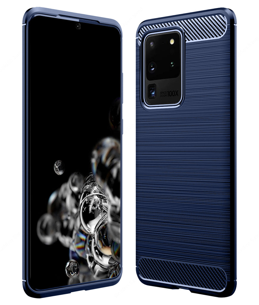 Carbon Fibre Series Shockproof Armor Back Cover for Samsung Galaxy S20 Ultra 6.9 inch, Blue