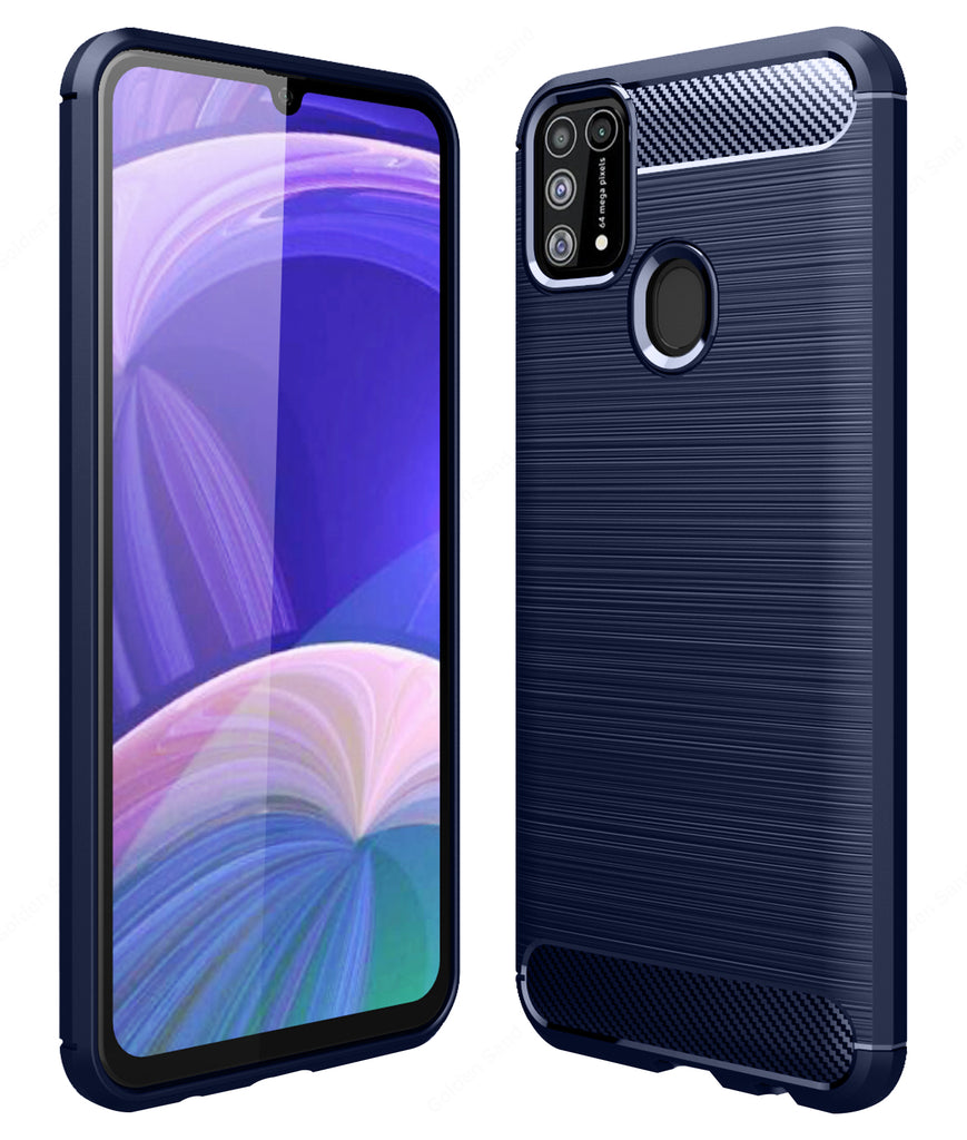 Back Cover, Drop Tested, TPU (Rubber), blue, Carbon Fibre, Solid, Slim Design, Galaxy M31, ₹0 - ₹499, samsung