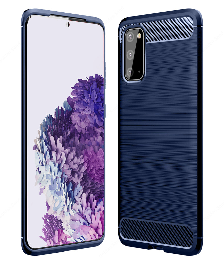 Carbon Fibre Series Shockproof Armor Back Cover for Samsung Galaxy S20 6.2 inch, Blue