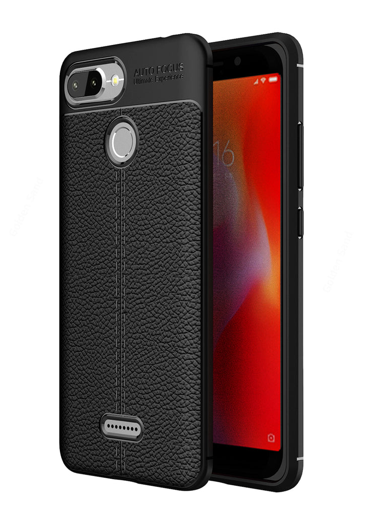 Back Cover, Drop Tested, TPU (Rubber), black, Leather, Leather Armor TPU, ₹500 - ₹699, Solid, Slim Design, Redmi 6, Xiaomi