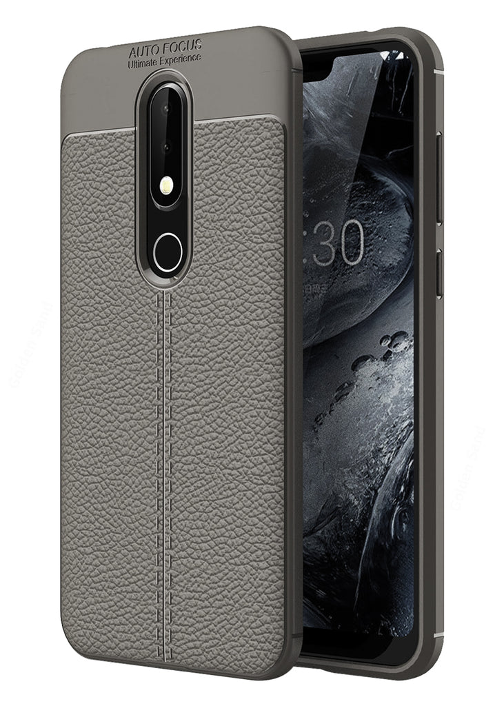 Back Cover, Drop Tested, TPU (Rubber), Grey, Leather, Nokia, Nokia 6.1 Plus, Leather Armor TPU, ₹500 - ₹699, Solid, Slim Design
