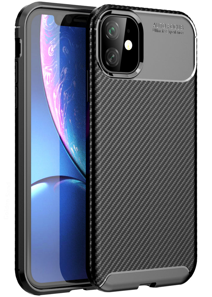 Aramid Fibre Series Shockproof Armor Back Cover for Apple iPhone 11 6.1 inch, Black - Golden Sand