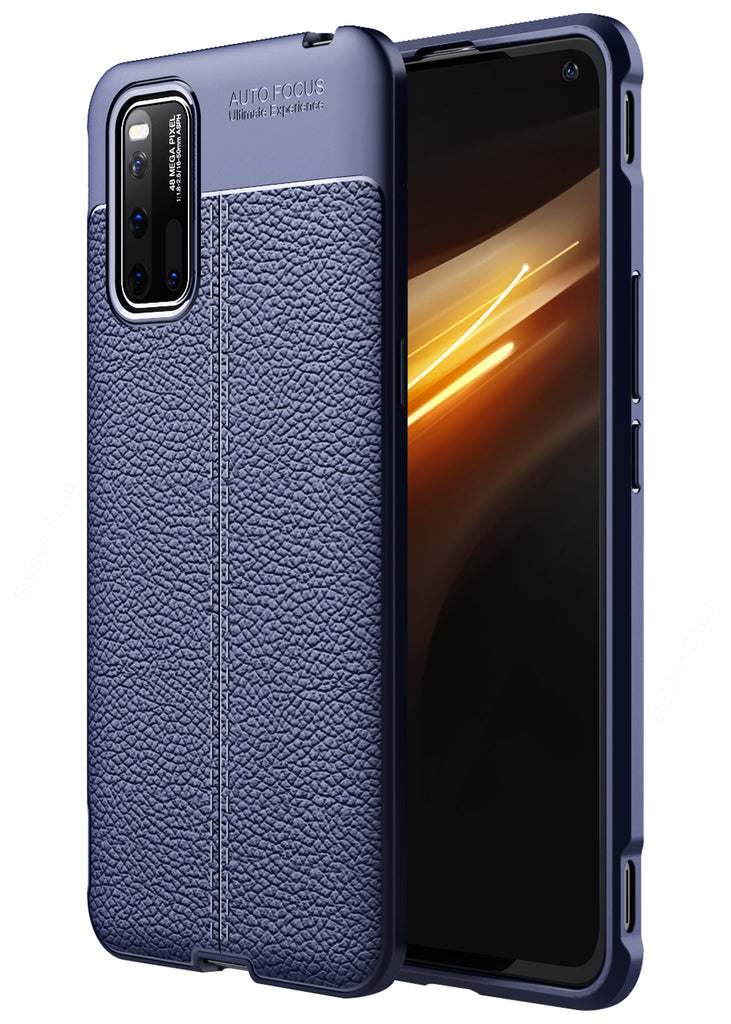 Back Cover, Drop Tested, TPU (Rubber), blue, Leather, Leather Armor TPU, ₹500 - ₹699, Solid, Slim Design, vivo, vivo iQOO 3