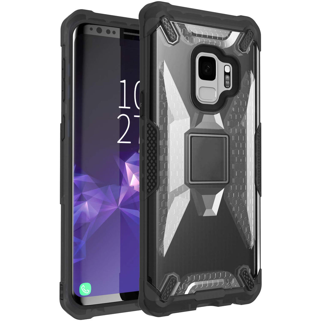 Drop Defense Series Rugged Bumper Armor Transparent Bumper Back Cover for Samsung Galaxy S9, Ash Black
