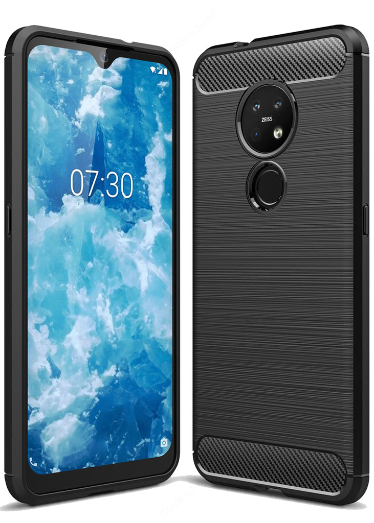 Carbon Fibre Series Shockproof Armor Back Cover for Nokia 7.2, Nokia 6.2 6.39 inch, Black