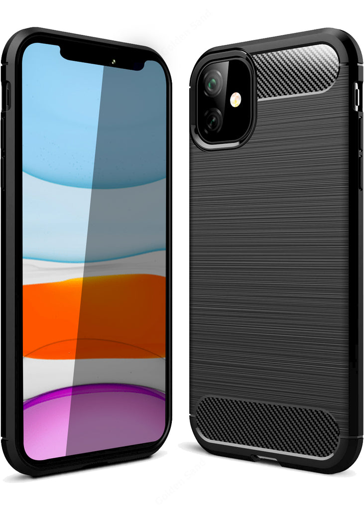 apple, Back Cover, Drop Tested, TPU (Rubber), black, Carbon Fibre, Solid, Slim Design, iPhone 11,  ₹0 - ₹499