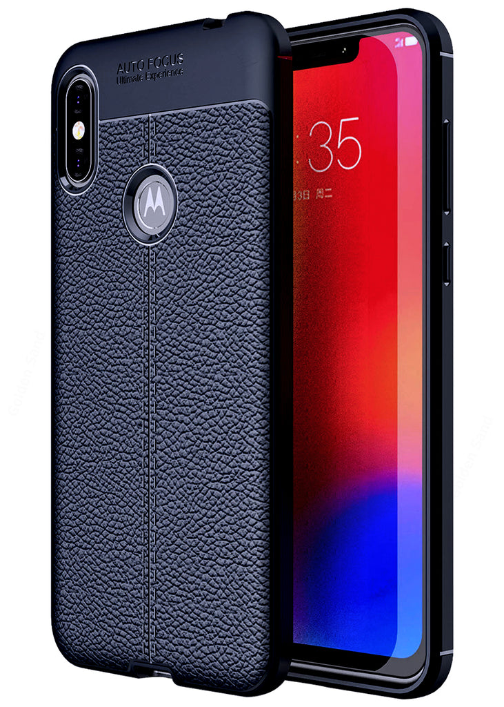 Back Cover, Drop Tested, TPU (Rubber), blue, Leather, Leather Armor TPU, ₹500 - ₹699, Solid, Slim Design, Moto, Moto P30 Note, Motorola, 