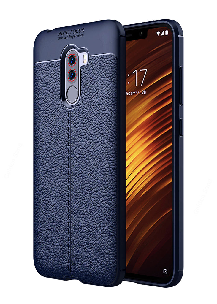 Back Cover, Drop Tested, TPU (Rubber), blue, Leather, Leather Armor TPU, ₹500 - ₹699, Solid, Slim Design, Poco F1, Xiaomi