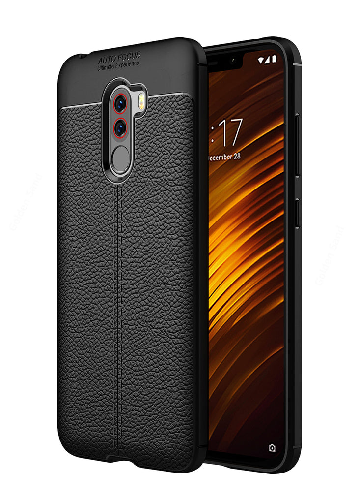 Back Cover, Drop Tested, TPU (Rubber), black, Leather, Leather Armor TPU, ₹500 - ₹699, Solid, Slim Design, Poco F1, Xiaomi