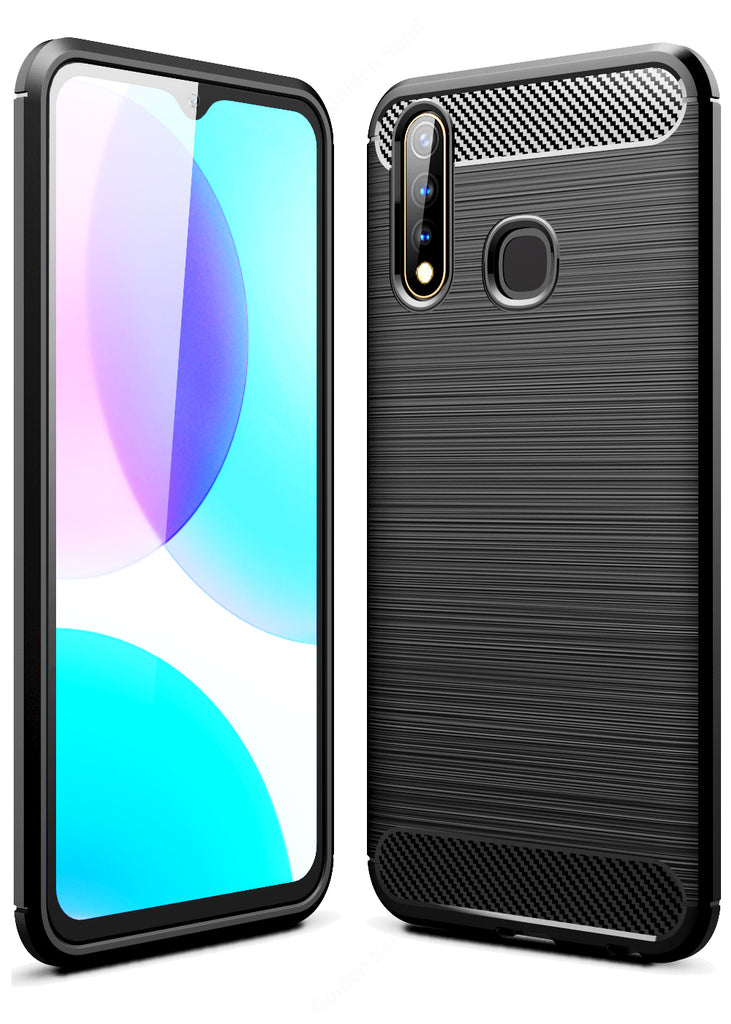 Carbon Fibre Series Shockproof Armor Back Cover for Vivo U20, Vivo Y19 6.53 inch, Black