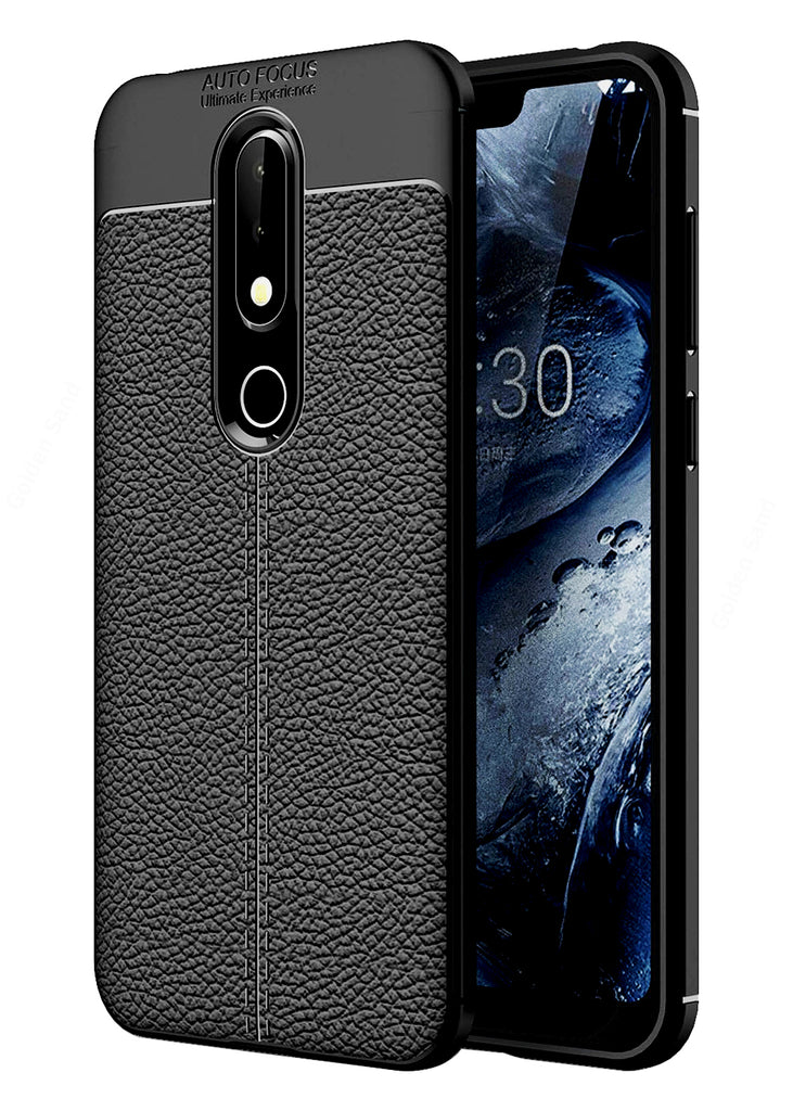 Back Cover, Drop Tested, TPU (Rubber), black, Leather, Nokia, Nokia 6.1 Plus, Leather Armor TPU, ₹500 - ₹699, Solid, Slim Design