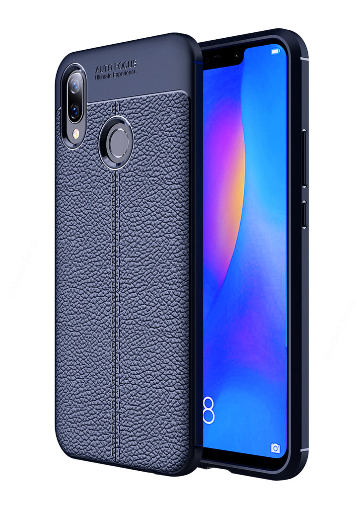 Back Cover, Drop Tested, TPU (Rubber), blue, Huawei, Leather, Nova 3i, Leather Armor TPU, ₹500 - ₹699, Solid, Slim Design