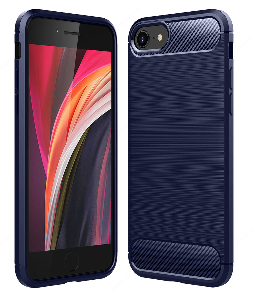 apple, Back Cover, Drop Tested, TPU (Rubber), blue, Carbon Fibre, Solid, Slim Design, IPHONE SE 2020, ₹0 - ₹499