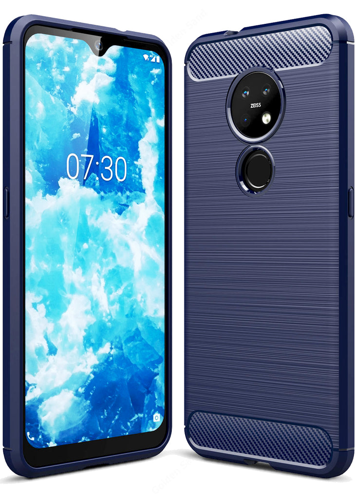 Carbon Fibre Series Shockproof Armor Back Cover for Nokia 7.2, Nokia 6.2 6.39 inch, Blue