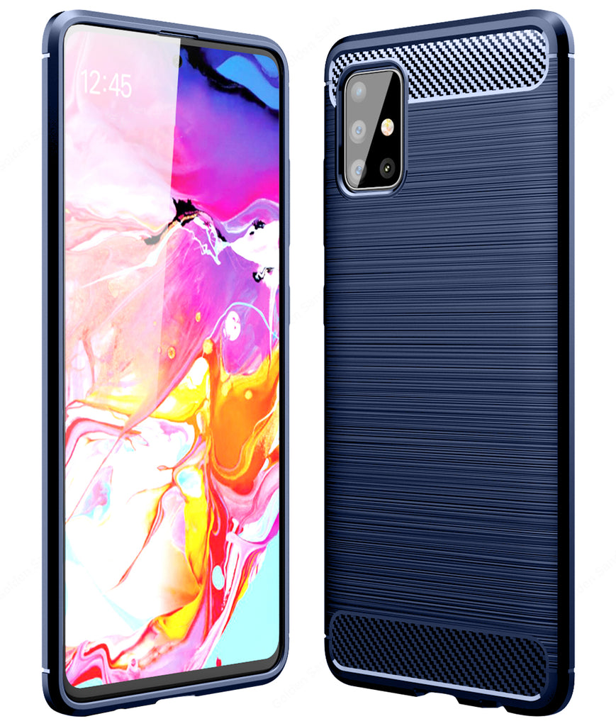 Carbon Fibre Series Shockproof Armor Back Cover for Samsung Galaxy A51 6.5 inch, Blue