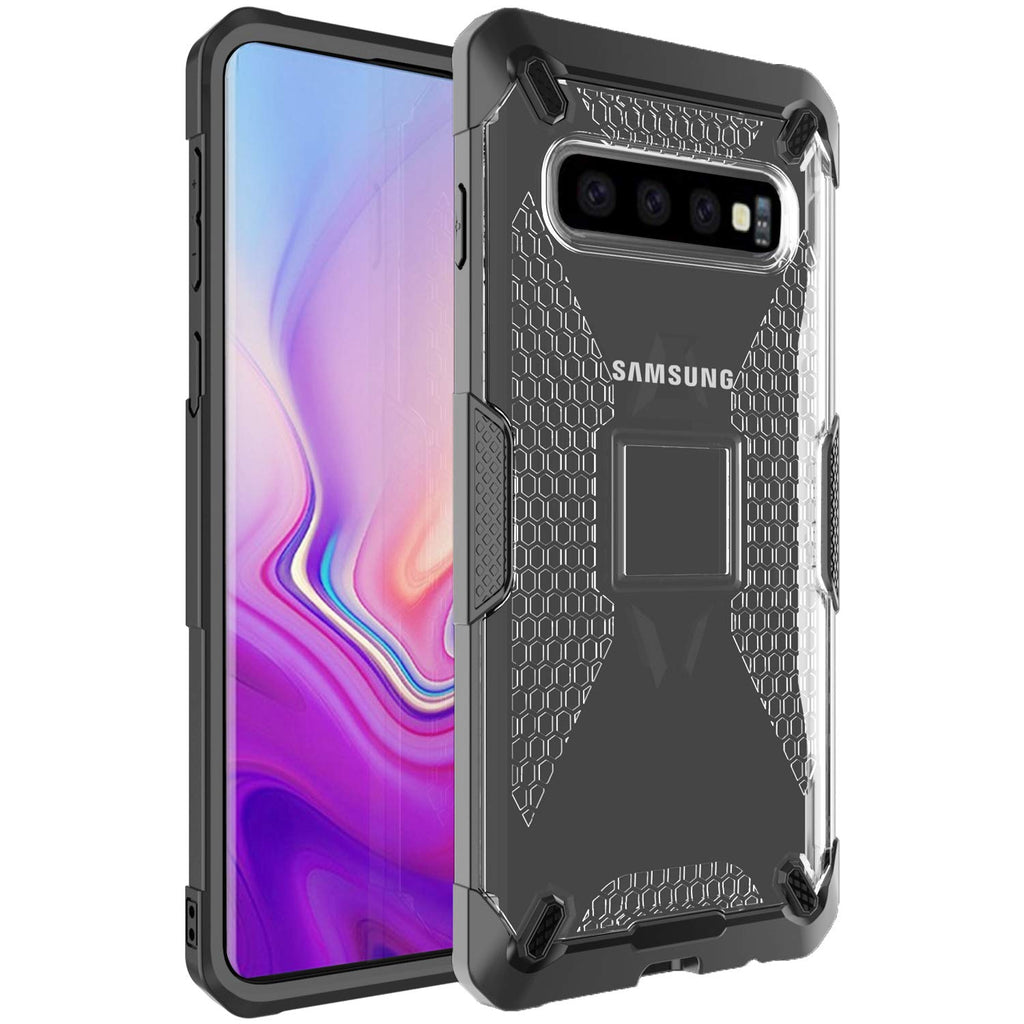 Drop Defense Series Rugged Transparent Bumper Back Cover for Samsung Galaxy S10 Plus, Ash Black