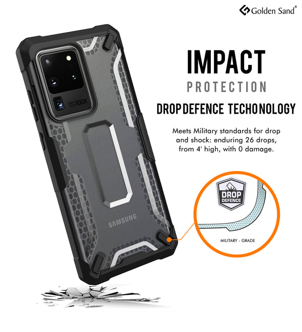Drop Defense Pro Series Translucent Bumper Back Cover for Samsung Galaxy S20 Ultra 6.9 inch, Ash Black