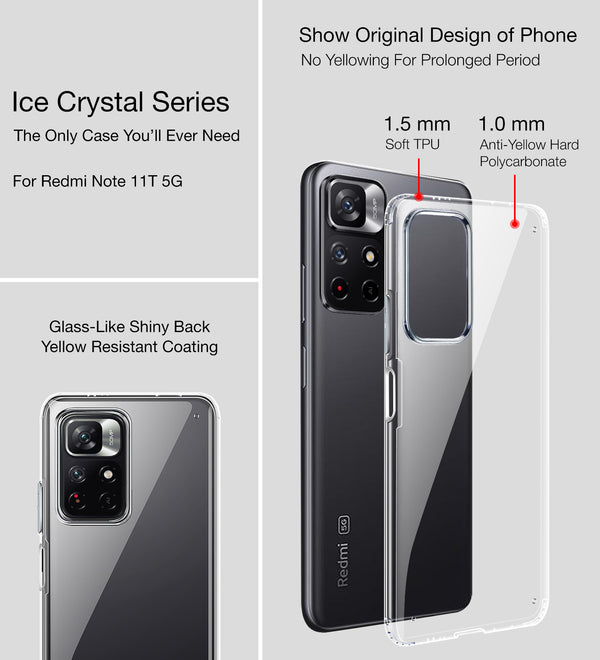 Redmi Note 11T 5G, Poco M4 Pro 5G (6.6 inch) Back Cover | Ice Crystal Series, Crystal Clear