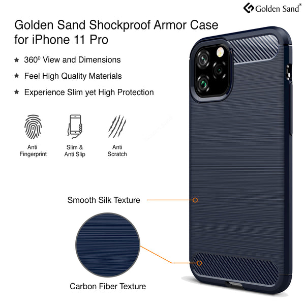 Carbon Fibre Series Shockproof Armor Back Cover for Apple iPhone 11 Pro 5.8 inch, Blue
