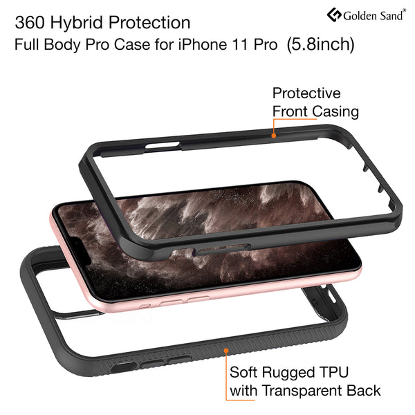 Full Body Pro Series Dual Layer Transparent Hybrid Back Cover for Apple iPhone 11 Pro 5.8 inch, Black