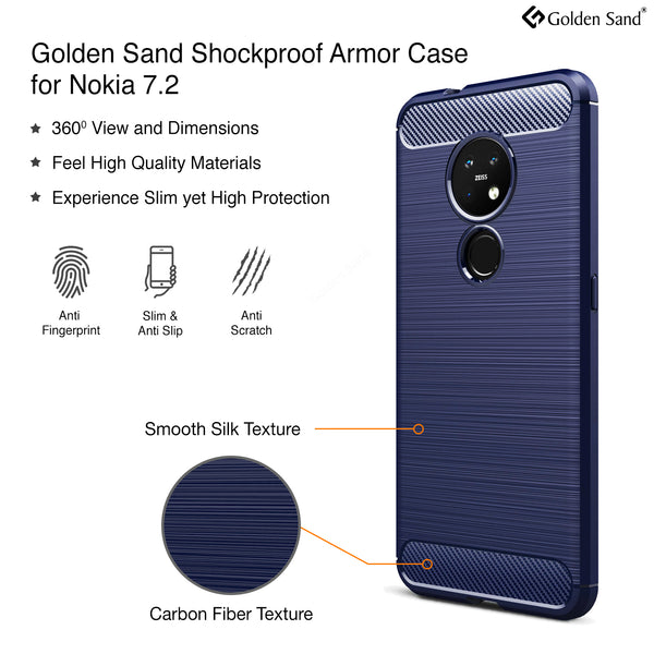 Carbon Fibre Series Shockproof Armor Back Cover for Nokia 7.2, Nokia 6.2 6.39 inch, Blue
