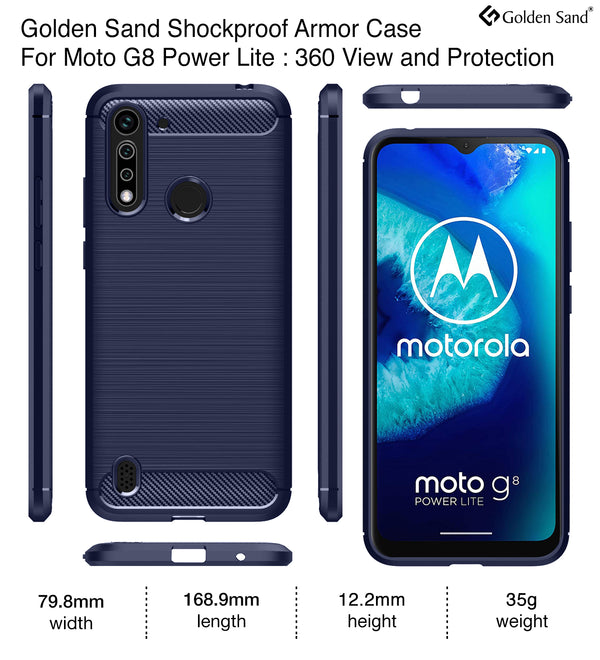 Carbon Fibre Series Shockproof Armor Back Cover for Moto G8 Power Lite 6.5 inch, Blue