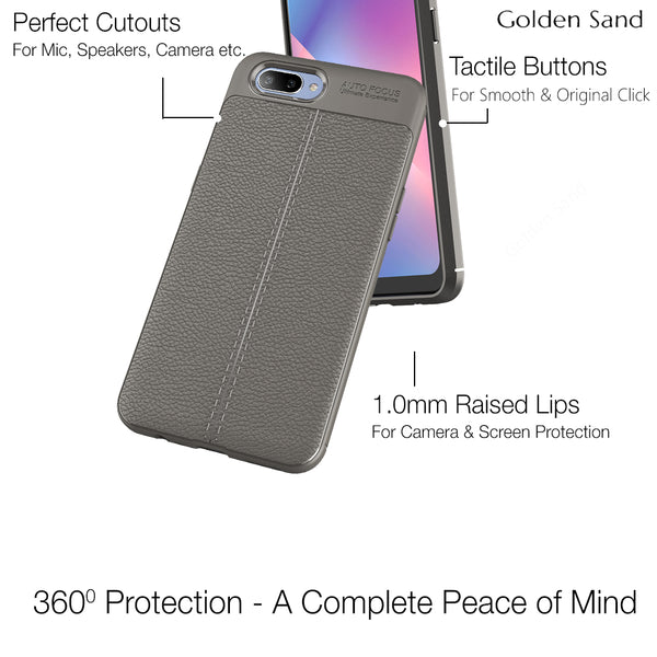 Back Cover, Drop Tested, TPU (Rubber), Grey, Leather, Leather Armor TPU, ₹500 - ₹699, Solid, Slim Design, realme 2
