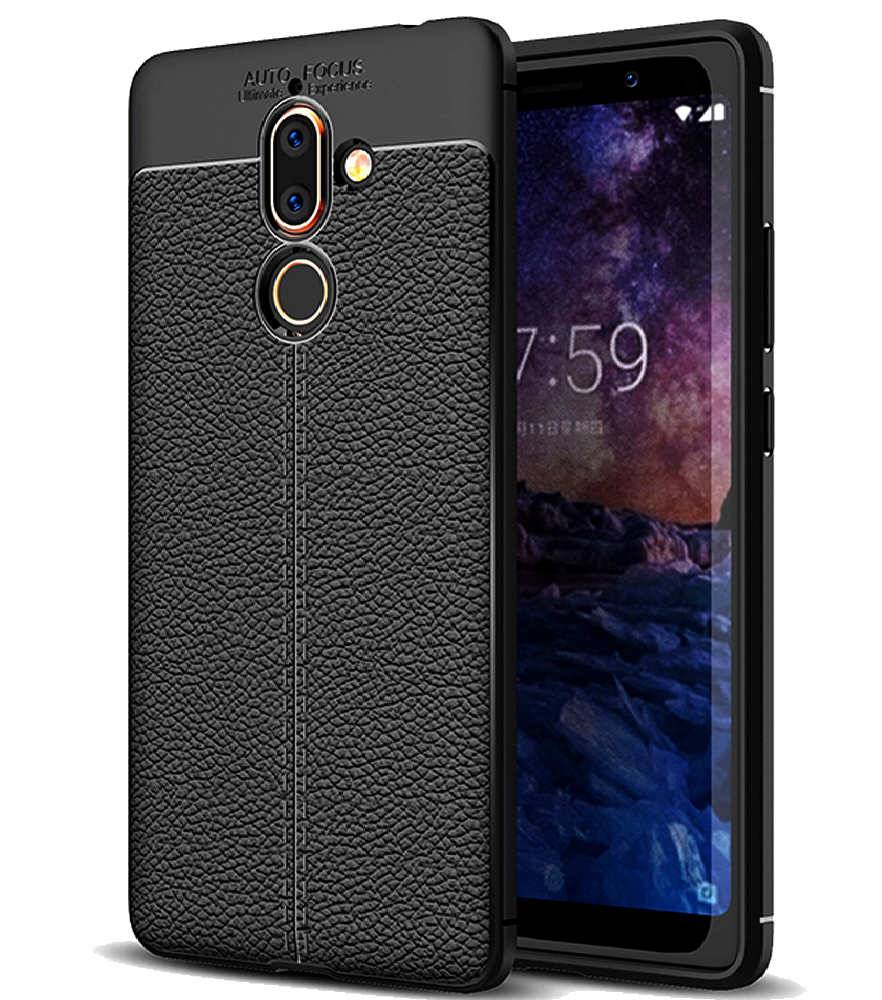 Back Cover, Drop Tested, TPU (Rubber), black, Leather, Nokia, Nokia 7 Plus, Leather Armor TPU, ₹500 - ₹699, Solid, Slim Design