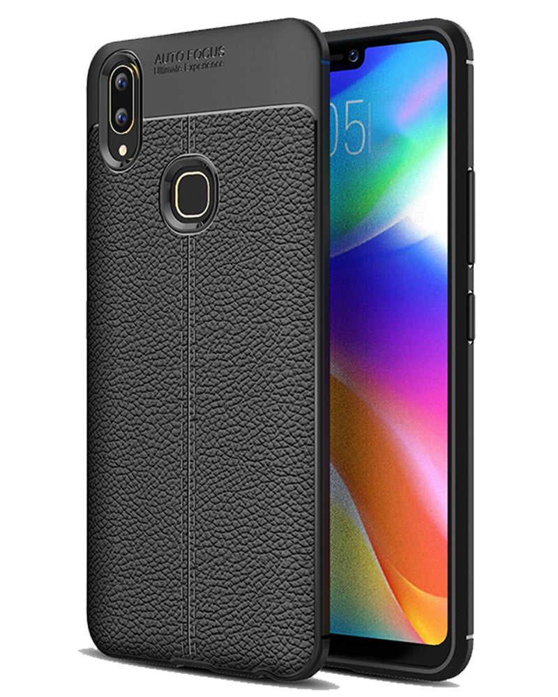 Back Cover, Drop Tested, TPU (Rubber), black, Leather, Leather Armor TPU, ₹500 - ₹699, Solid, Slim Design, vivo, Vivo V9
