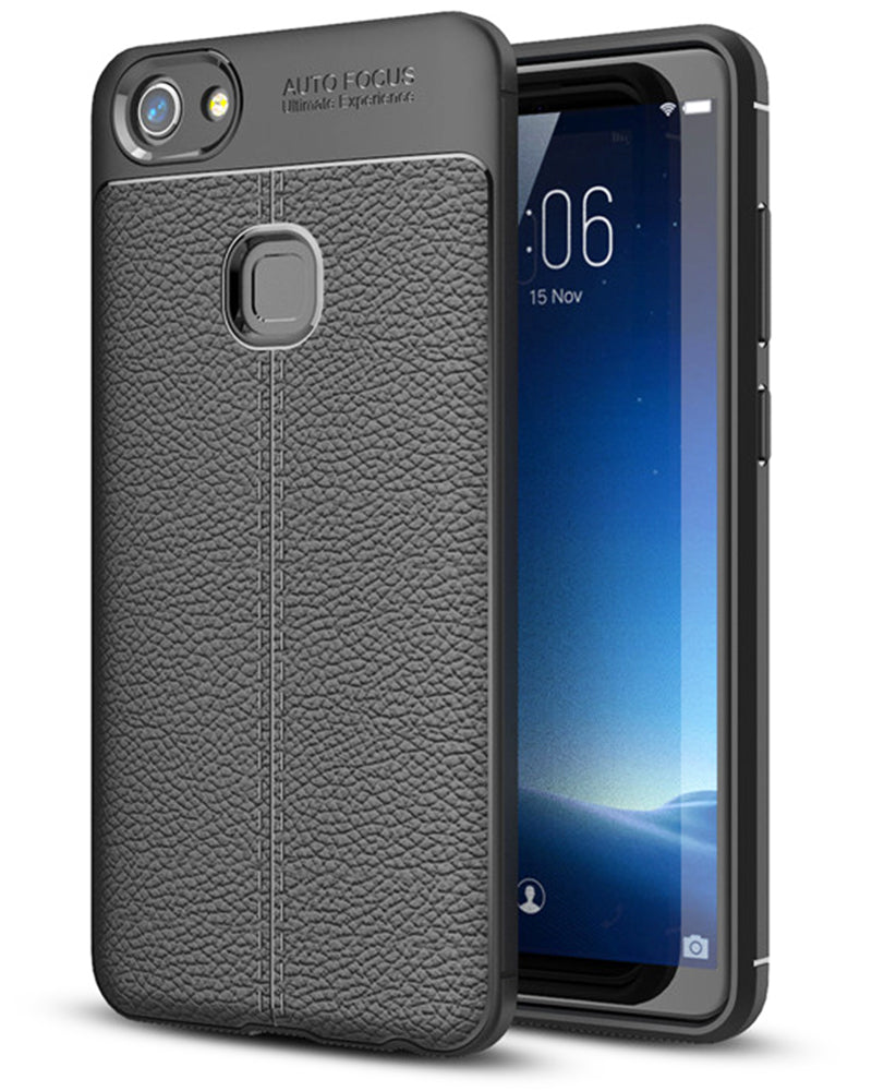 Back Cover, Drop Tested, TPU (Rubber), black, Leather, Leather Armor TPU, ₹500 - ₹699, Solid, Slim Design, vivo, Vivo V7