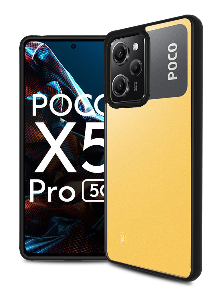 Rugged Frosted Semi Transparent PC Shock Proof Slim Back Cover for POCO X5 Pro 5G, 6.67 inch, Black