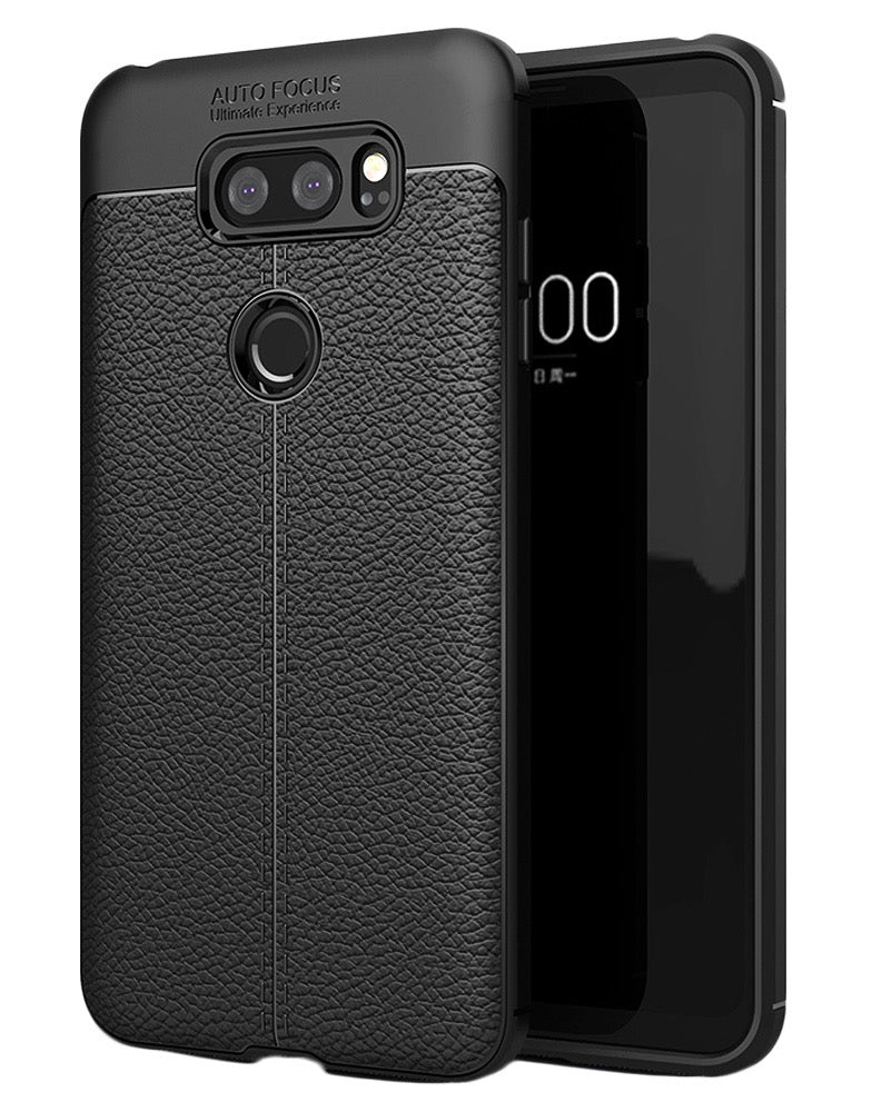 Back Cover, Drop Tested, TPU (Rubber), black, Leather, LG, LG V30, Leather Armor TPU, ₹500 - ₹699, Solid, Slim Design