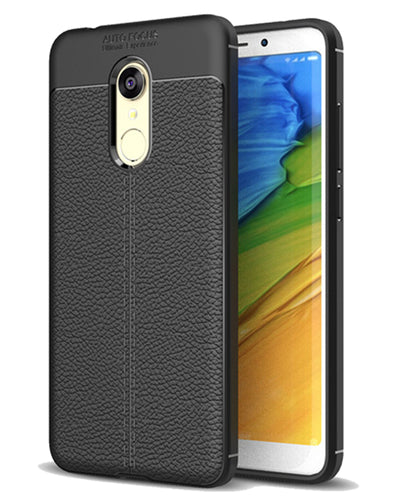 Back Cover, Drop Tested, TPU (Rubber), black, Leather, Leather Armor TPU, ₹500 - ₹699, Solid, Slim Design, Redmi 5, Xiaomi