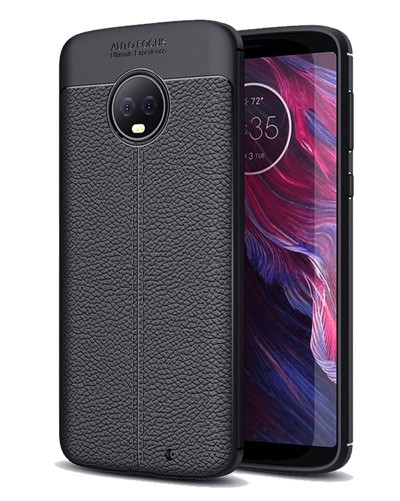 Back Cover, Drop Tested, TPU (Rubber), black, Leather, Leather Armor TPU, ₹500 - ₹699, Solid, Slim Design, Moto, Moto G6 Plus, Motorola, 